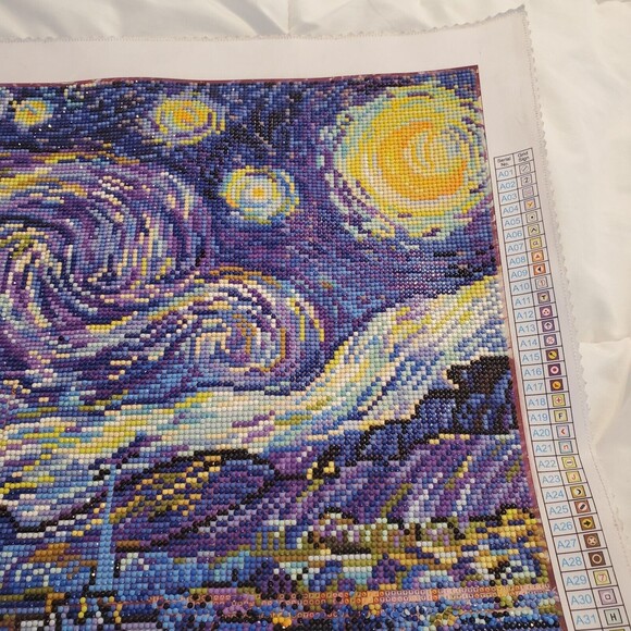 Diamond Art Painting Finished Completed 20"x20" Van Gogh Starry Night Hanging - Picture 3 of 12
